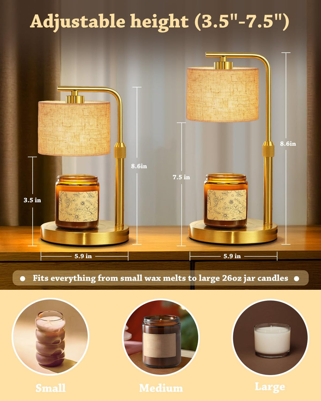 Height Adjustable Candle Warmer Lamp with Timer Dimmer for Jar Candles N241