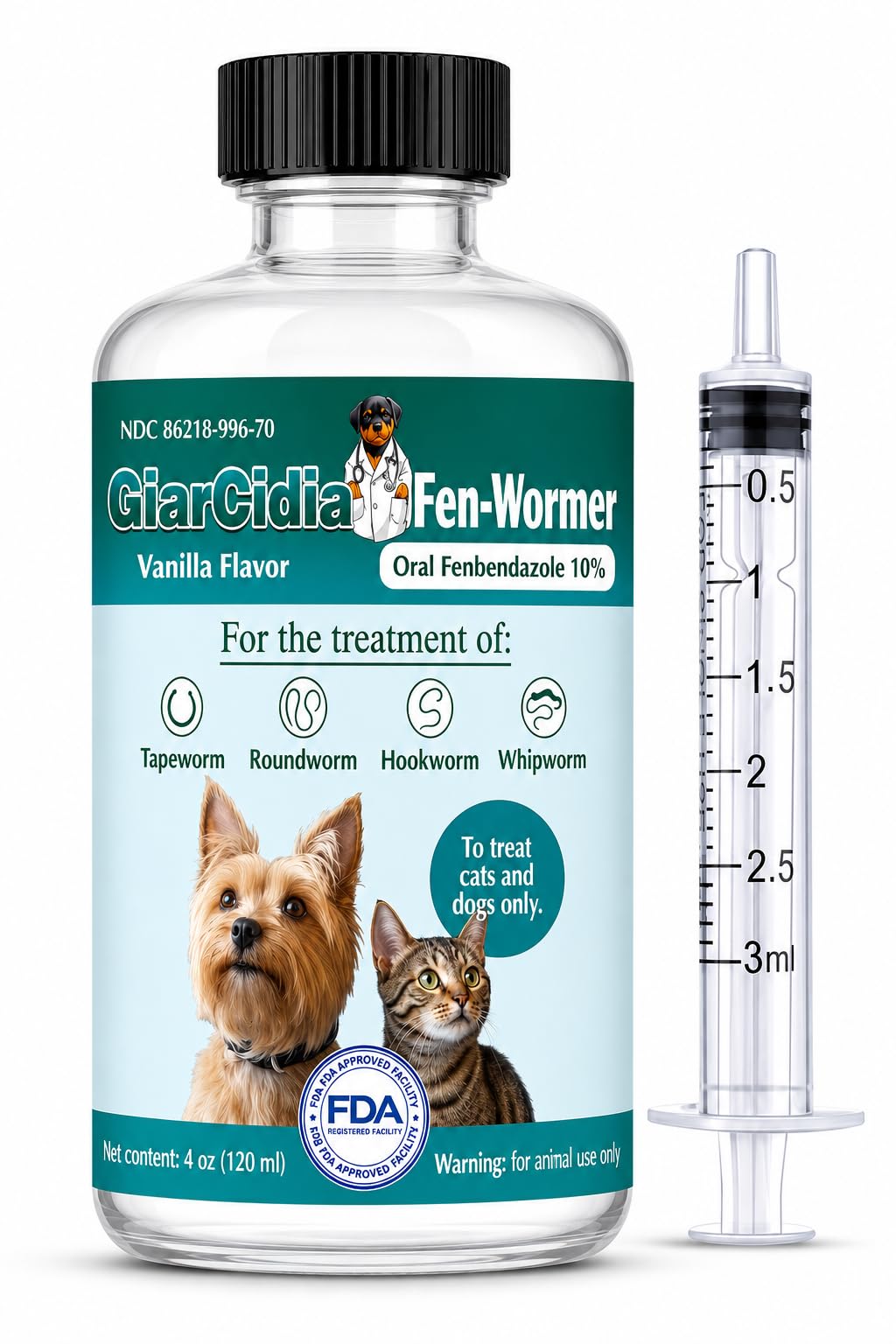 4 oz Vanilla Flavour Liquid Dog & Cat Dewormer with Syringe D85271