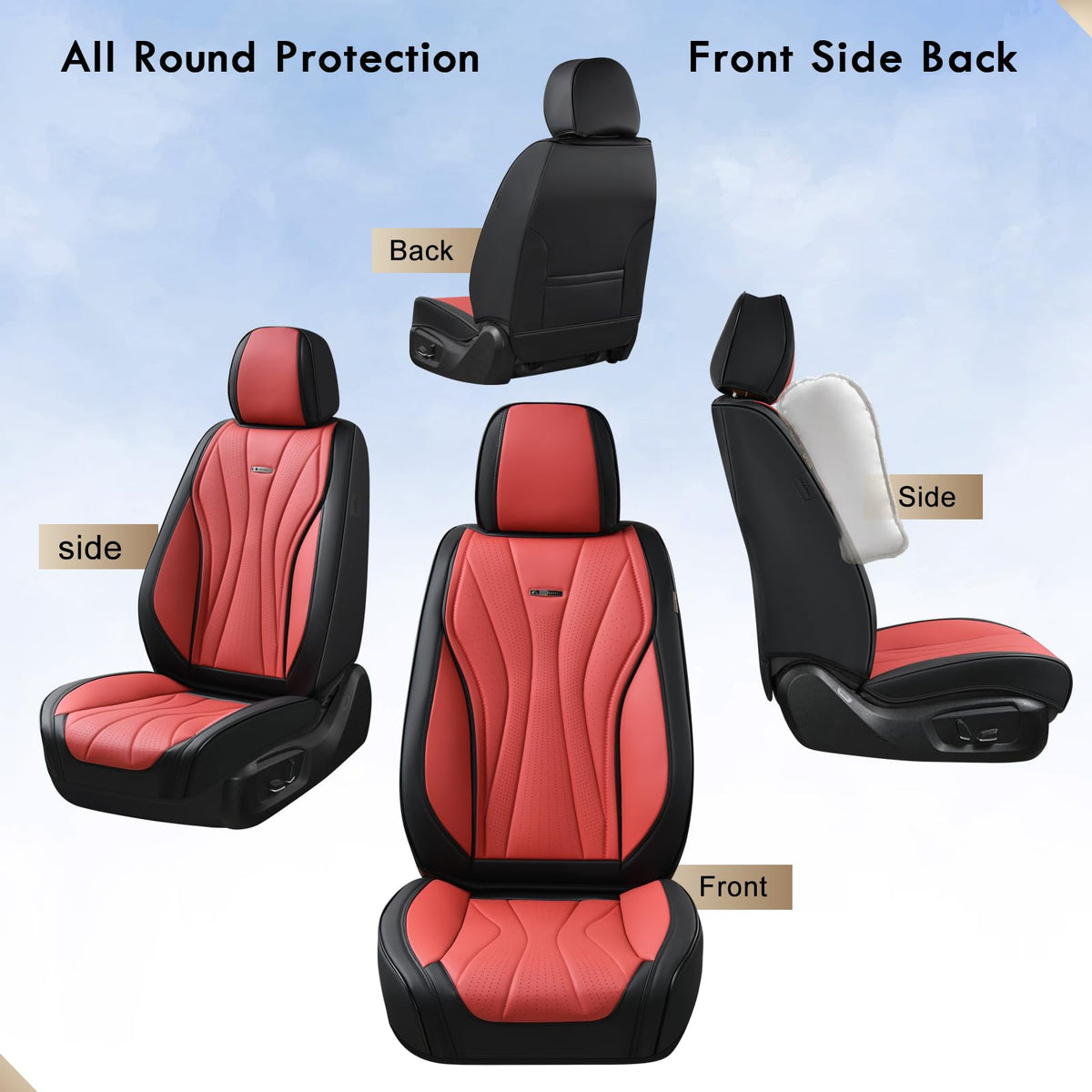 Black Red 2 Pack Leather Car Seat Covers H401