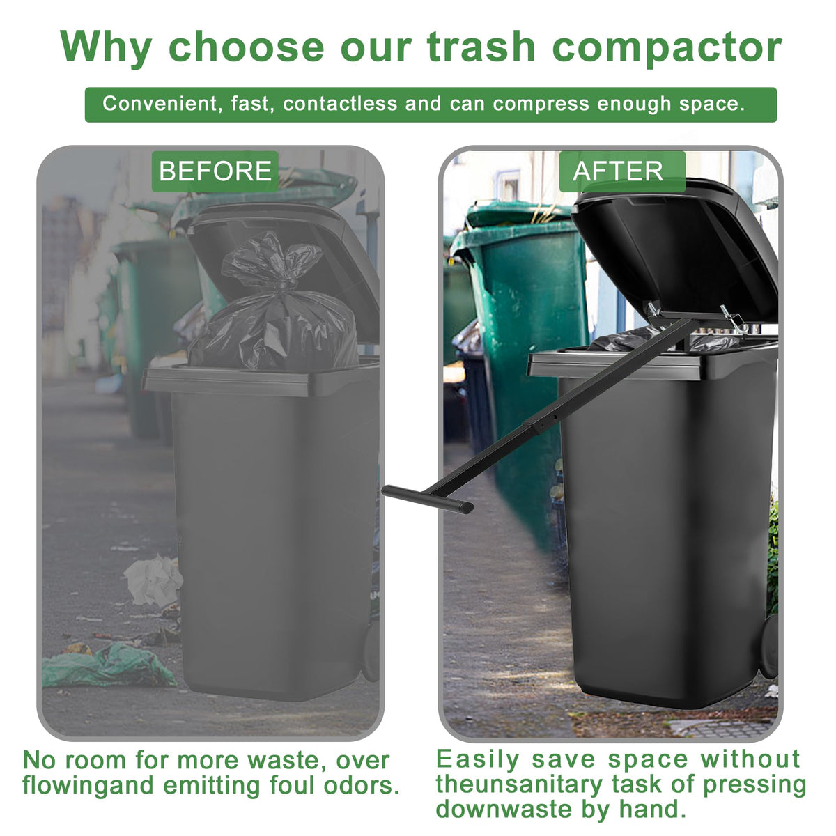 Black Manual Trash Compactor Adjustable Handle W4457