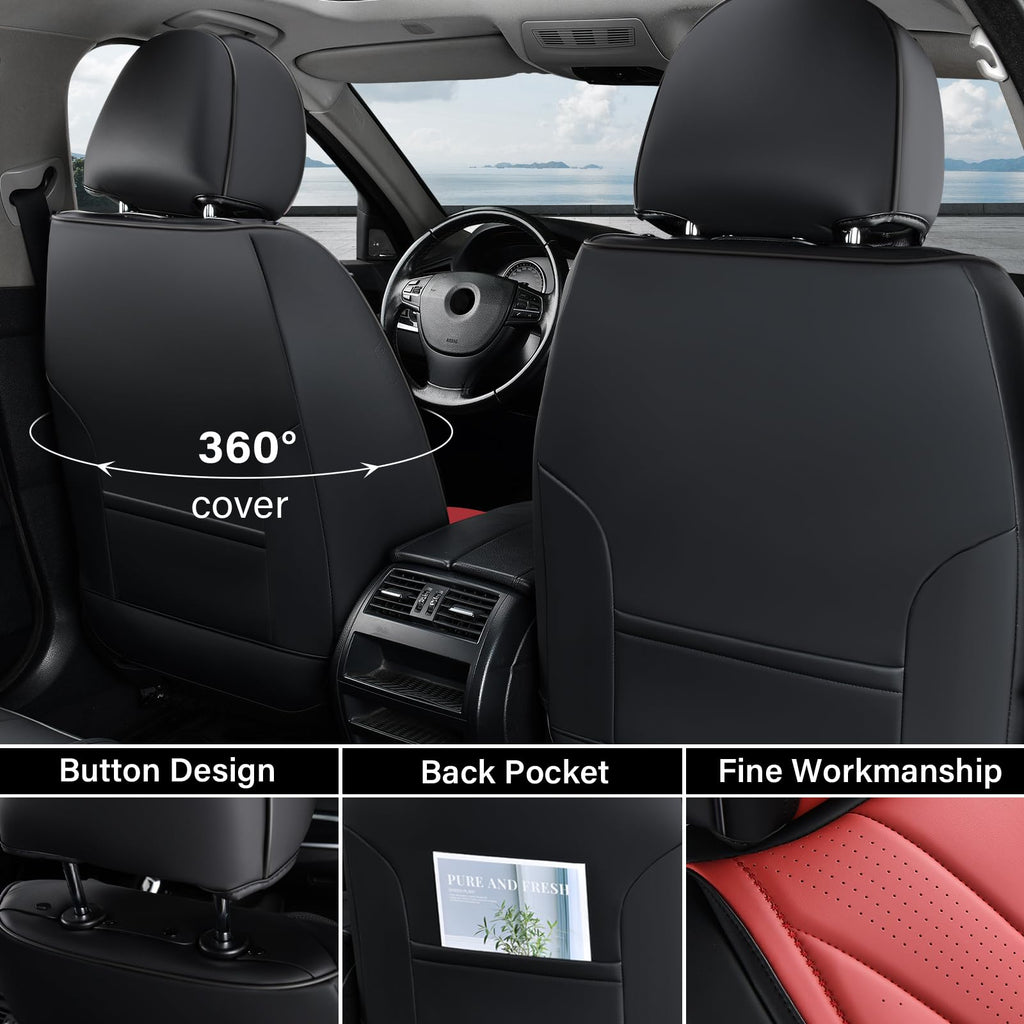 Black Red 2 Pack Leather Car Seat Covers H401
