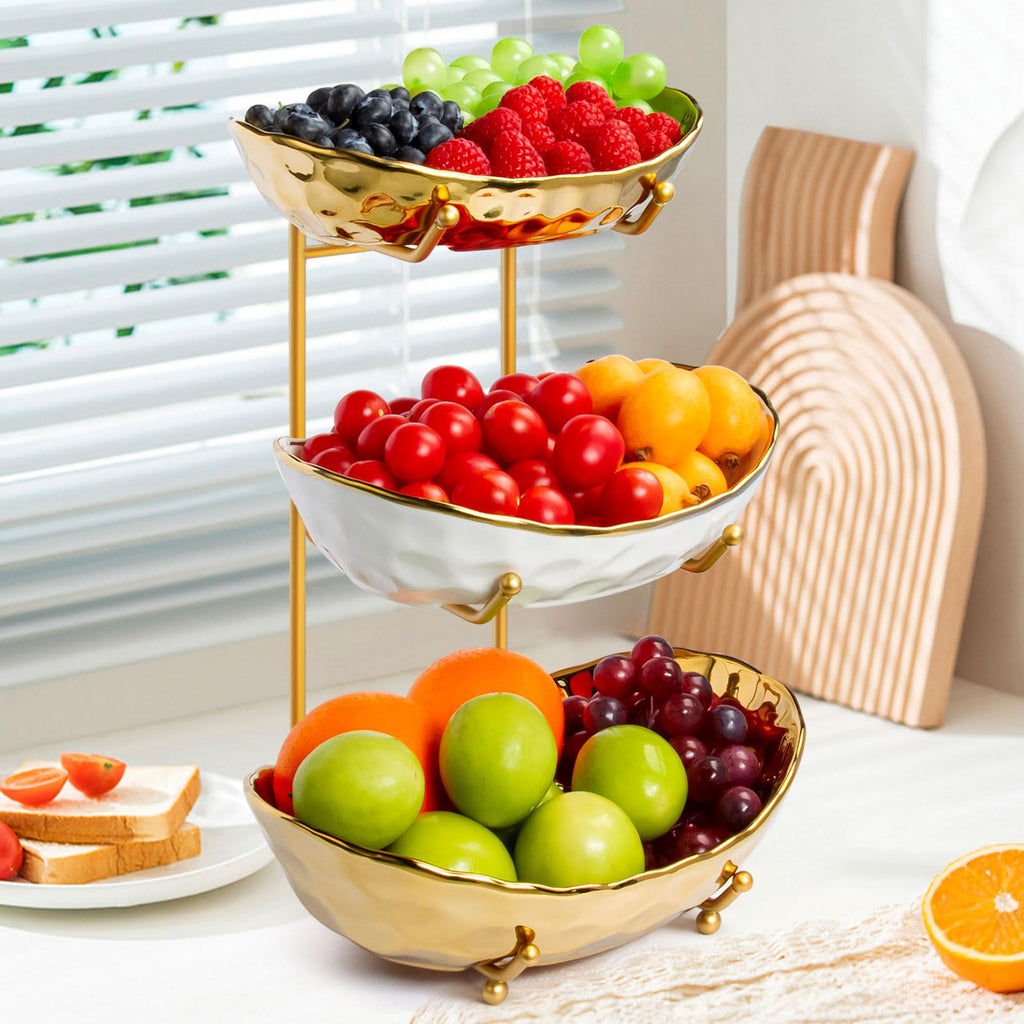 3 Tier Ceramic Fruit Basket with Metal Stand D166501