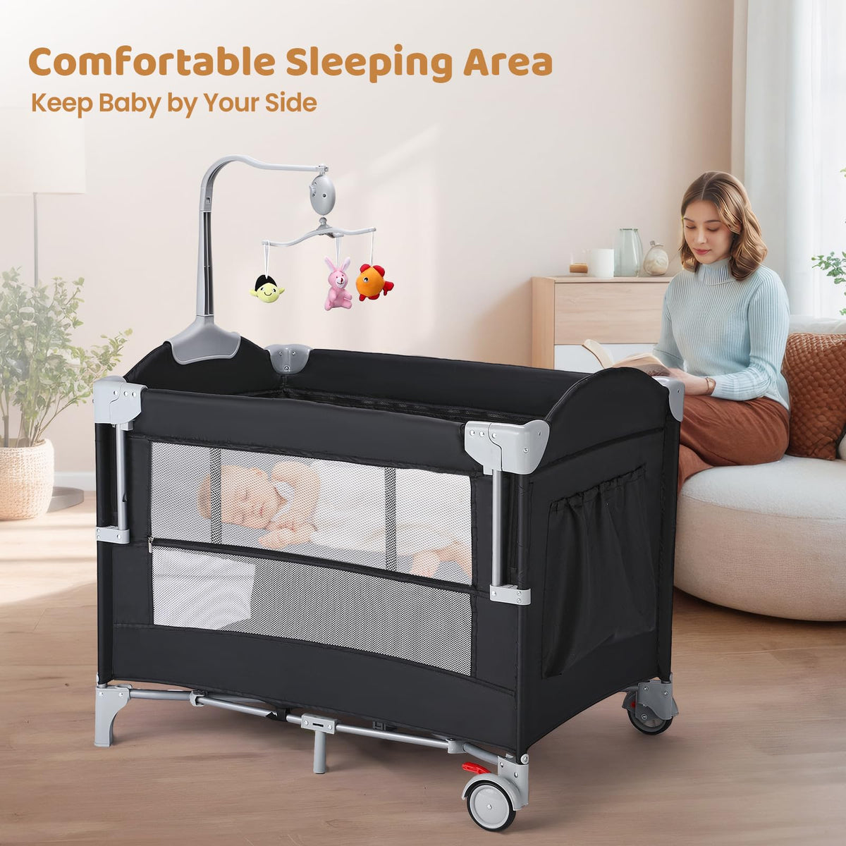 5-in-1 Pack and Play with Bassinet, Changing Table and Portable Crib W585894