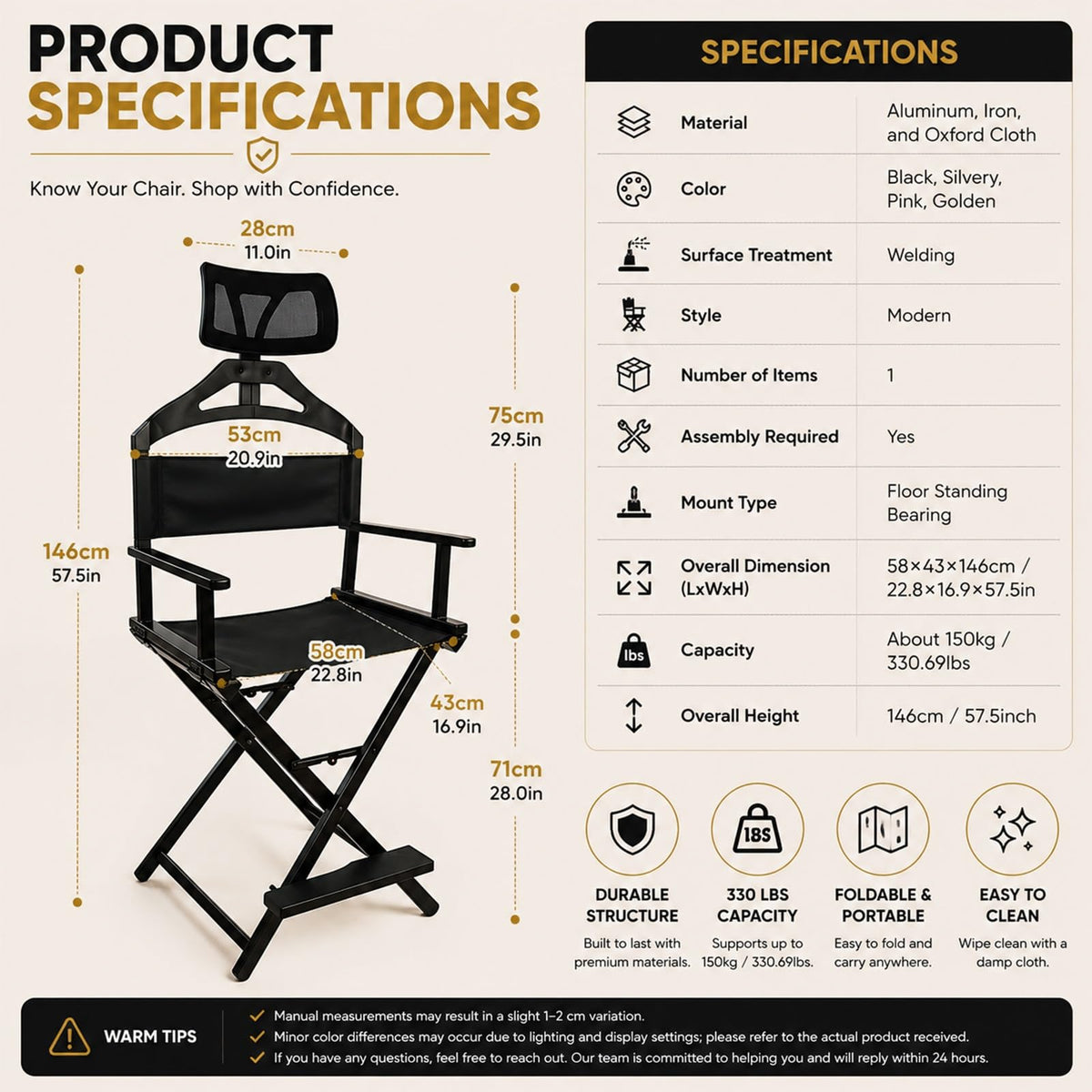 Extra Tall Foldable Makeup Artist Chair N6076