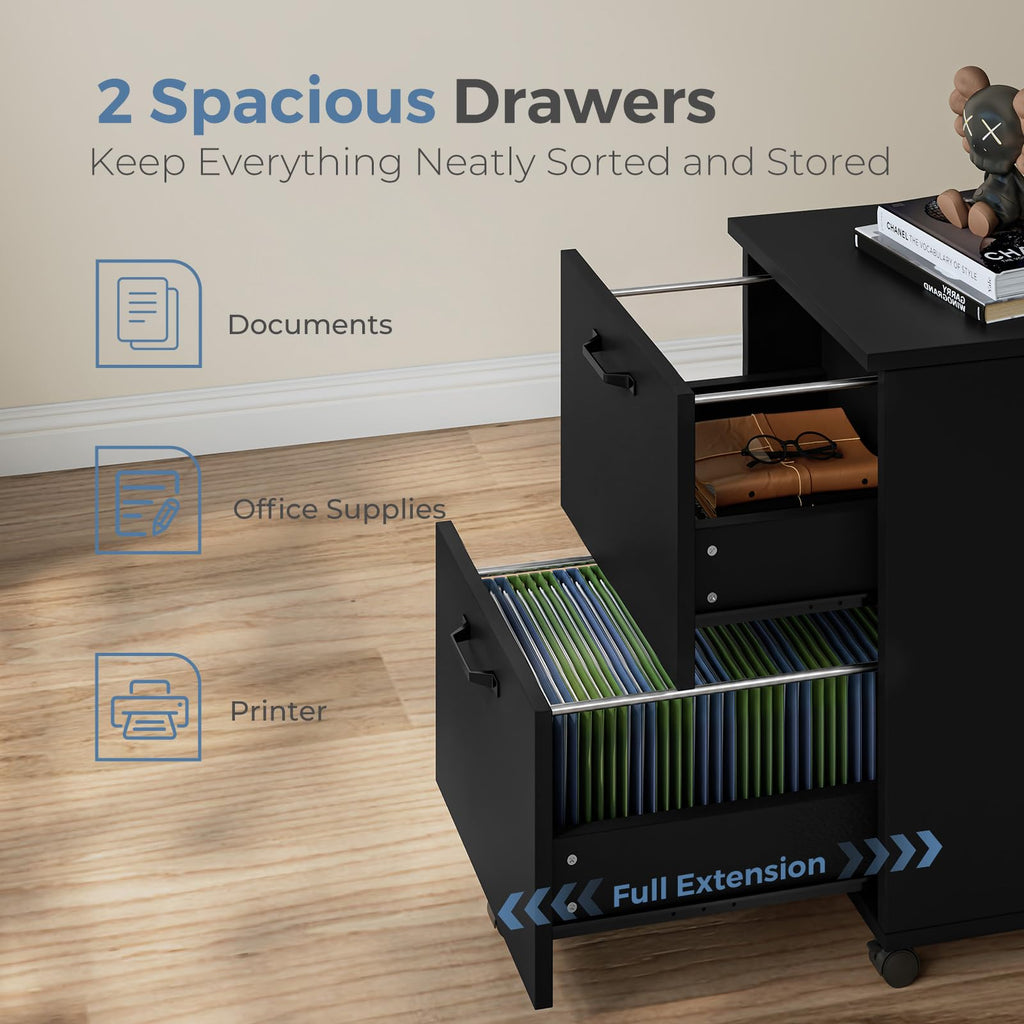 2 Drawer Black Wood File Cabinet H23737