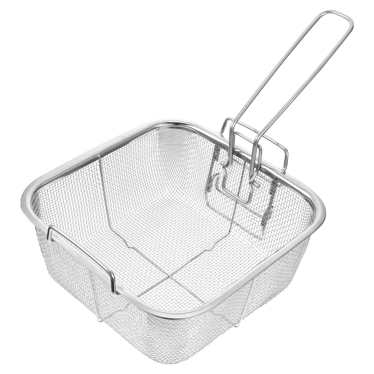 8 Inch Square Stainless Steel Wire Fry Basket with Folding Handle O374
