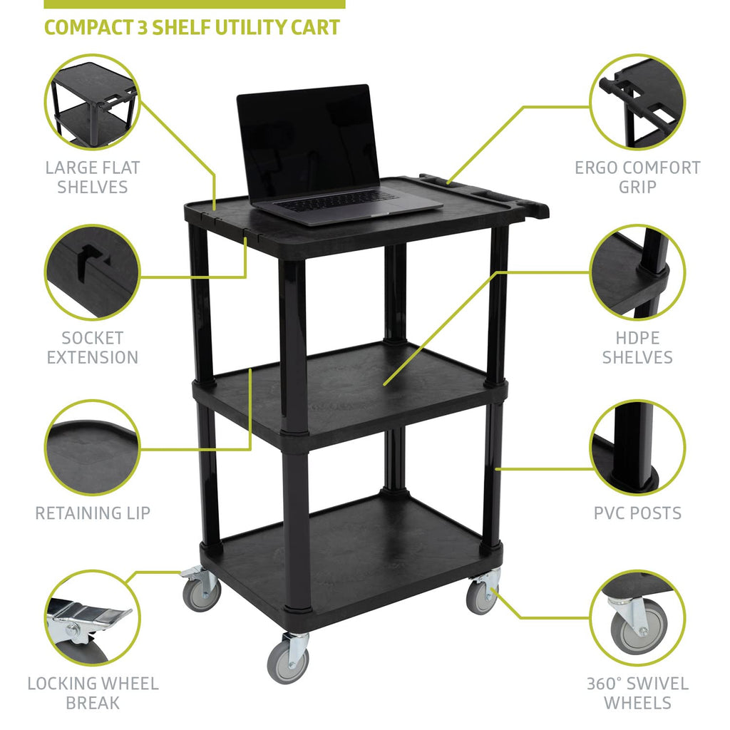 3-Tier Plastic Utility Cart with Lockable Wheels T676