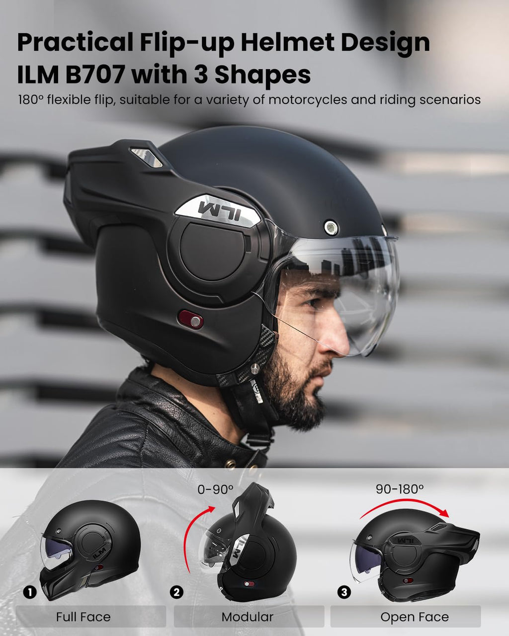 Matte Black Full Face Modular Motorcycle Helmet I98677