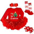 Baby Girls First Christmas Outfit Newborn Romper Tutu Dress with Shoes Headband Leg Warmer E3426