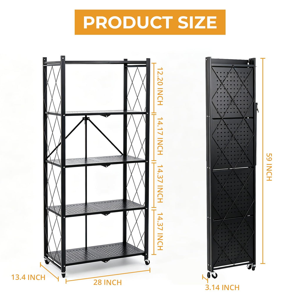 5 Tier Foldable Metal Storage Shelf with Wheels I73737