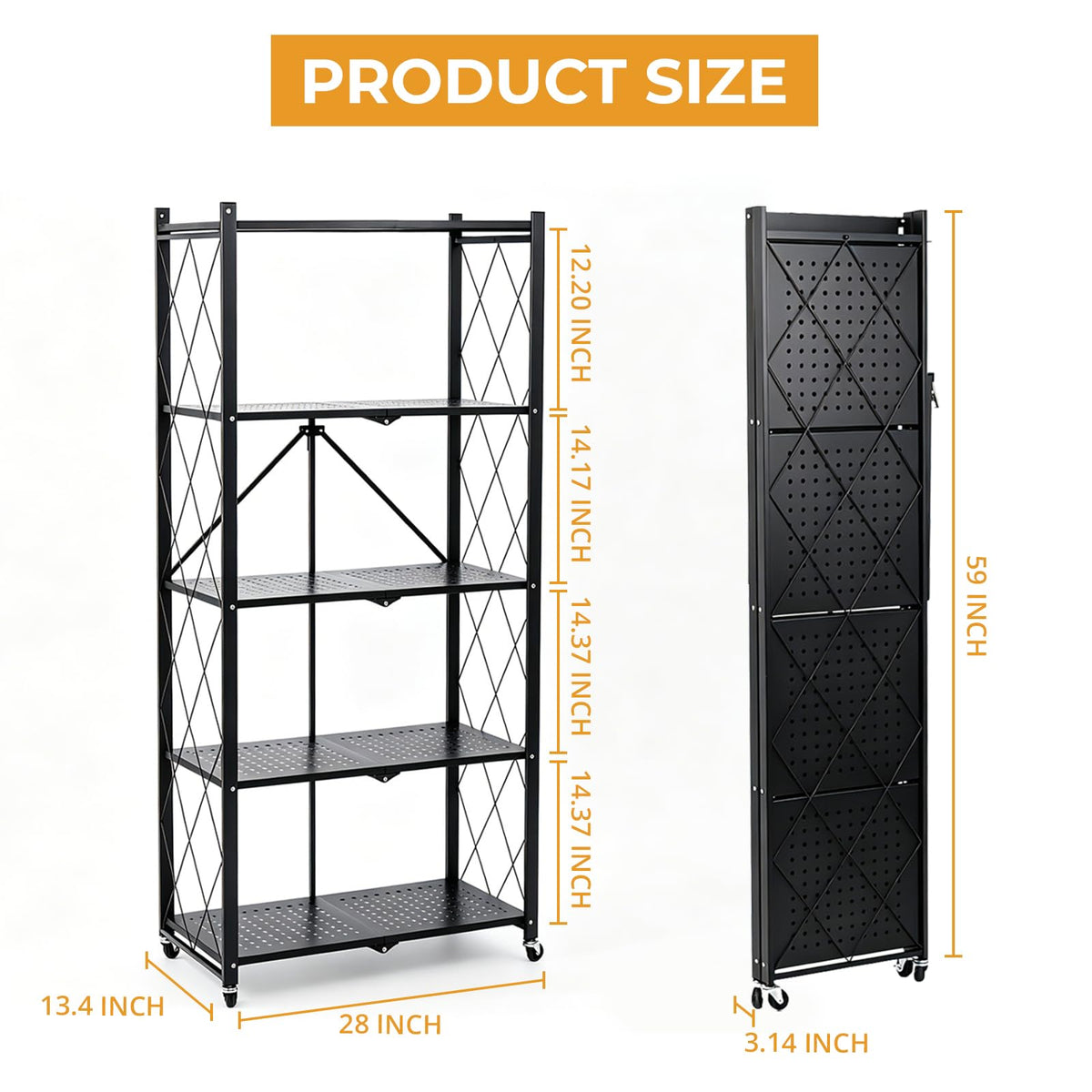 5 Tier Foldable Metal Storage Shelf with Wheels I73737