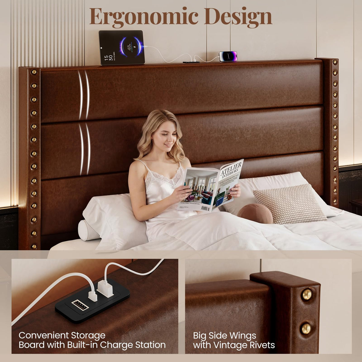 King Size Brown Faux Leather Platform Bed Frame R988