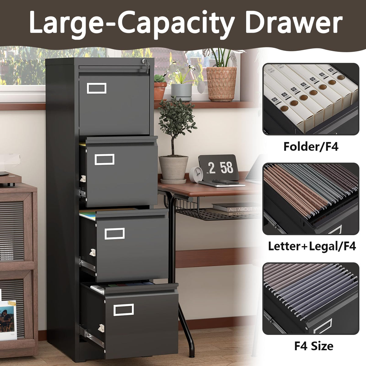 4 Drawer Metal File Cabinet with Lock H57467