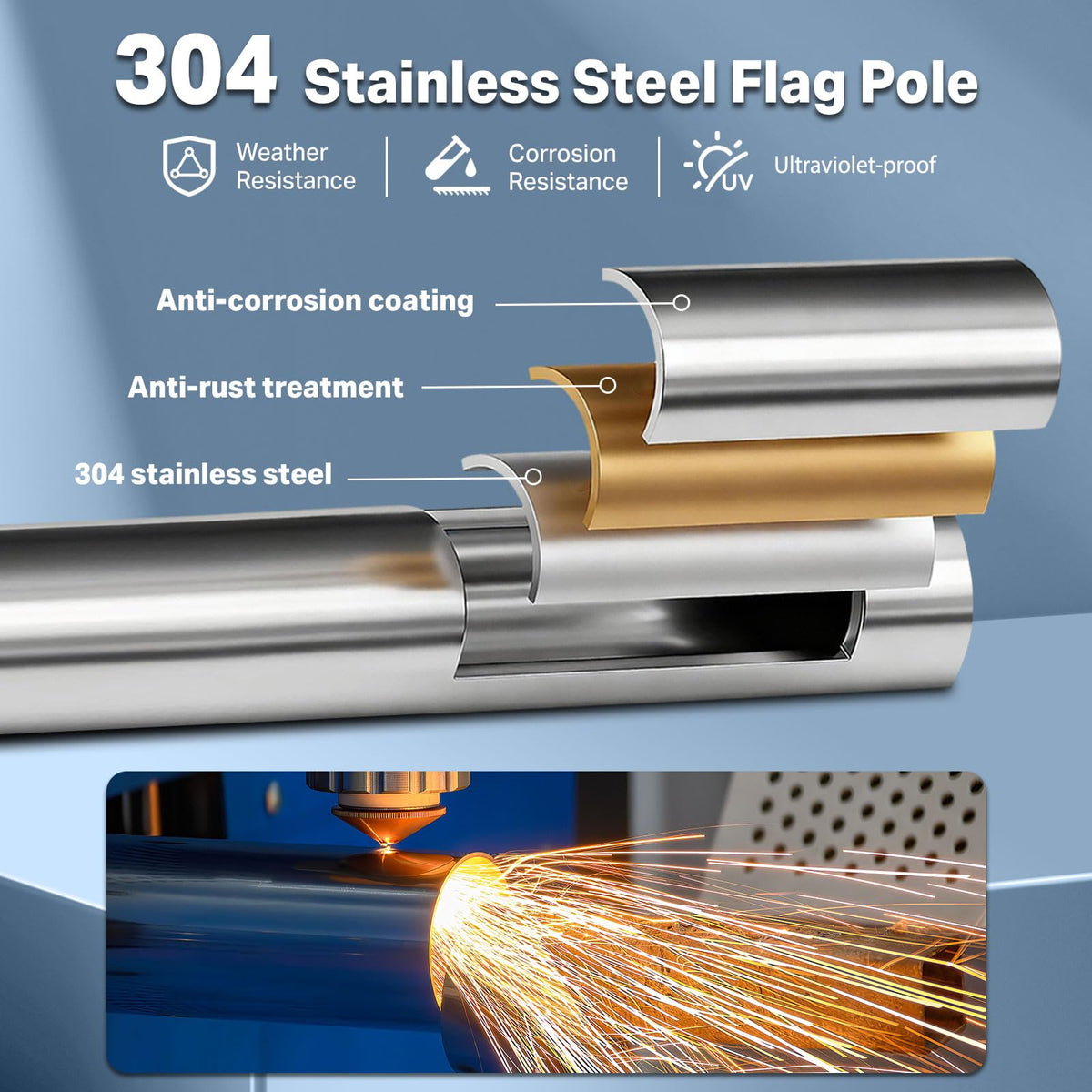 6FT 304 Stainless Steel Flag Pole S478