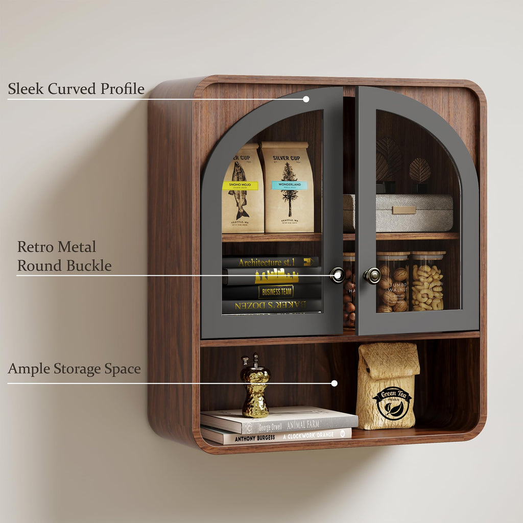 Wall Mount Bathroom Cabinet with Arched Glass Doors P287085