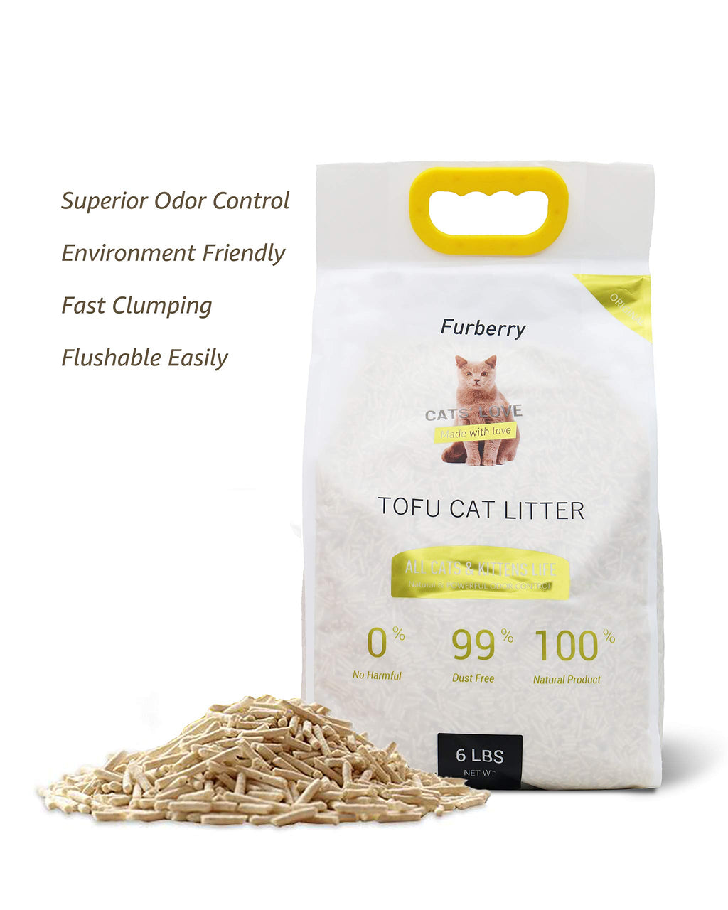 Natural Soy Tofu Cat Litter, Clumping, Flushable, Unscented, 2 Pack Q386452