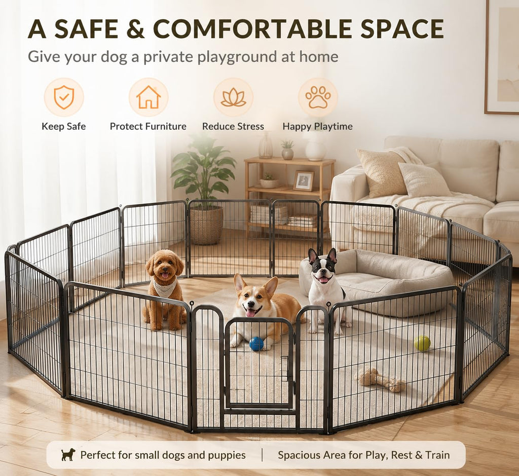 24" Height 16 Panels Foldable Metal Dog Playpen with Door E3285