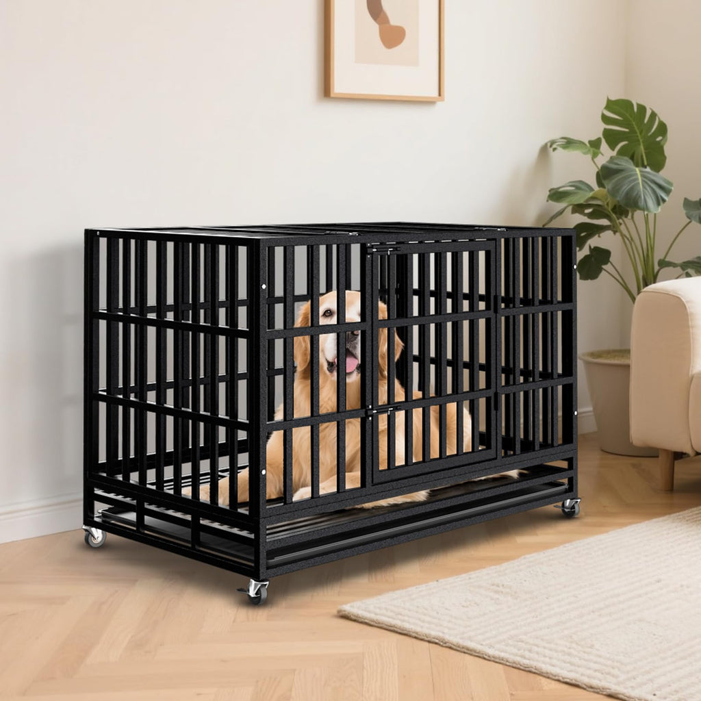48 Inch Heavy Duty Dog Crate Kennel with Wheels C272