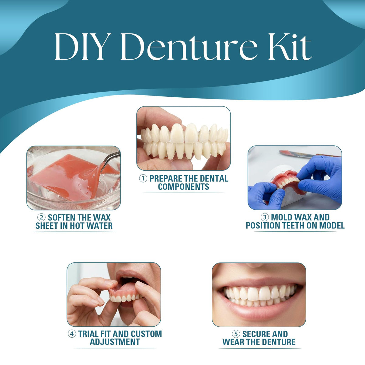 DIY Denture Kit, Temporary Full Set of Dentures N698