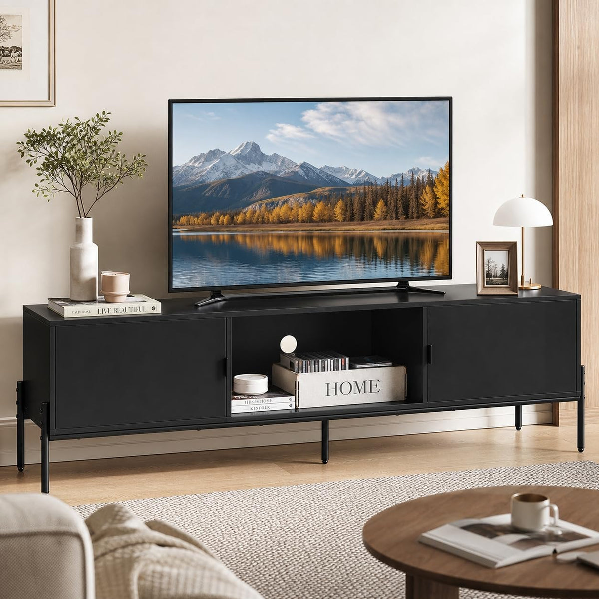 Black TV Stand with Metal Legs J942
