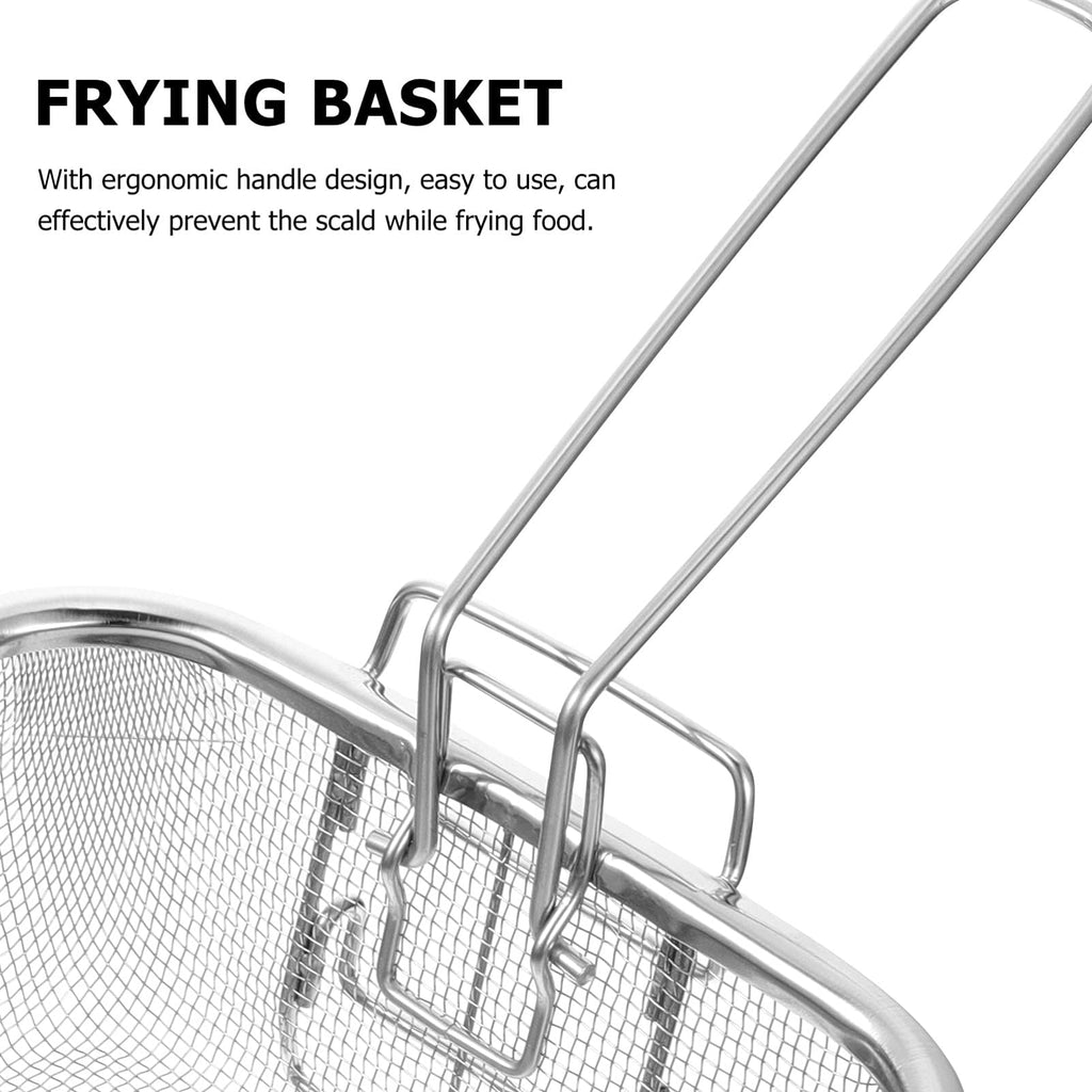 8 Inch Square Stainless Steel Wire Fry Basket with Folding Handle O374