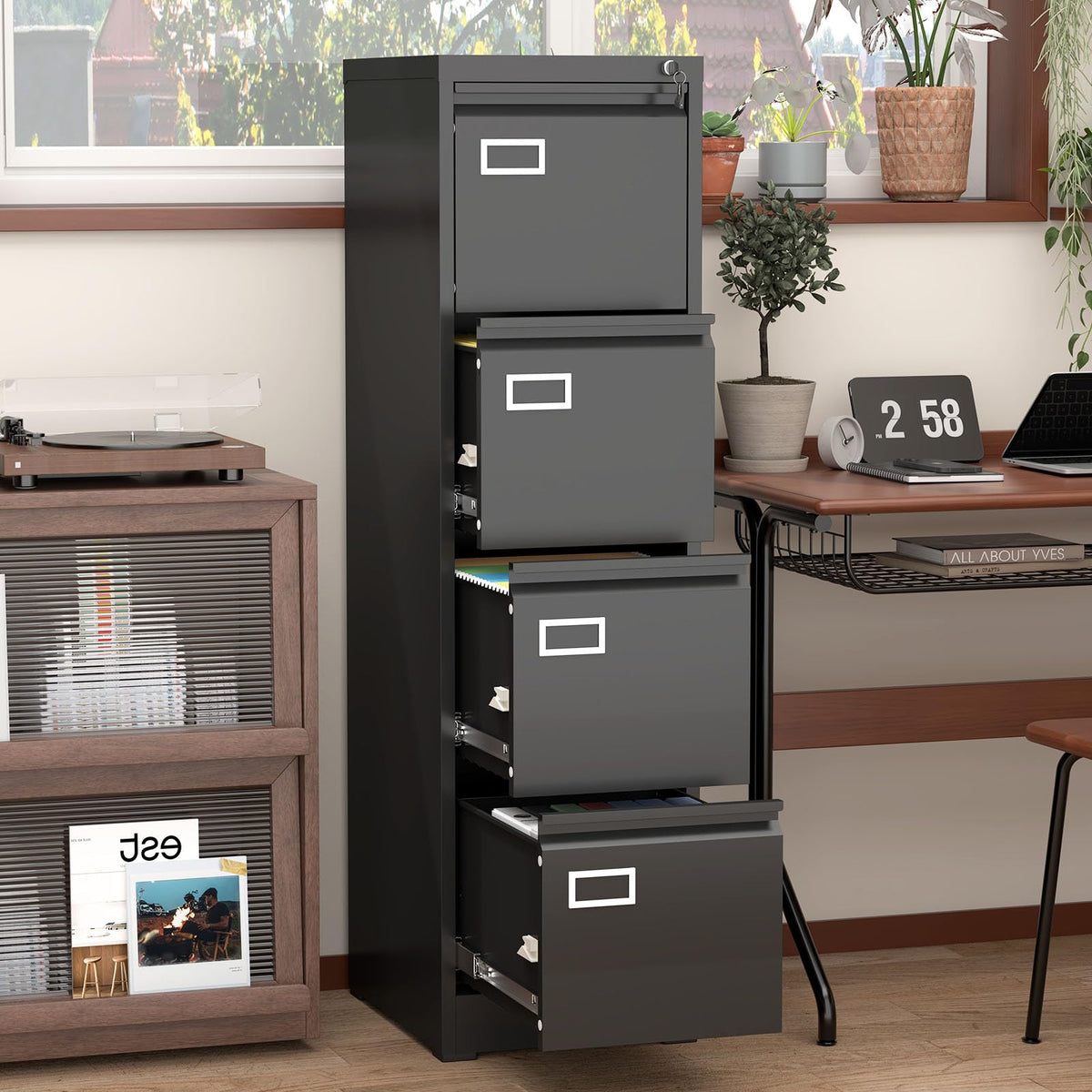 4 Drawer Metal File Cabinet with Lock H57467
