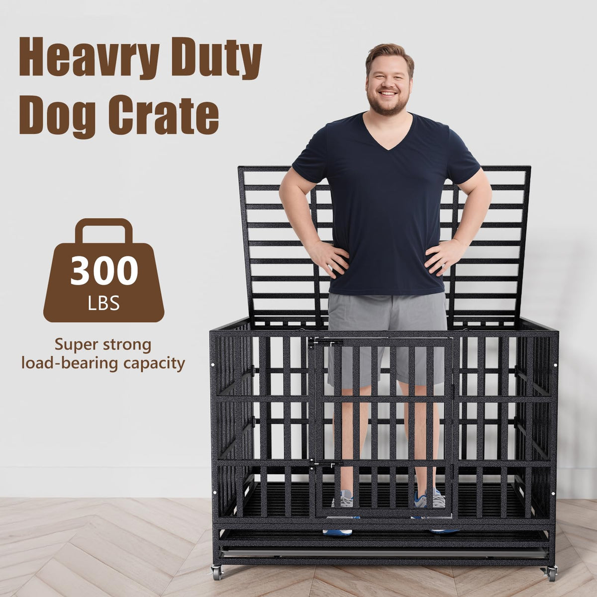 48 Inch Heavy Duty Dog Crate Kennel with Wheels C272