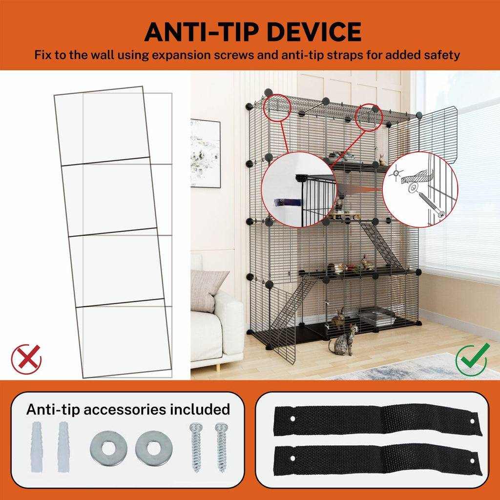 4-Tier Cat Cage Indoor with Anti-Tip Kit X218897