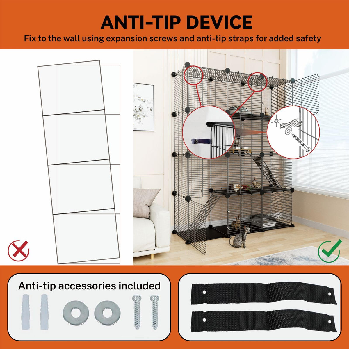 4-Tier Cat Cage Indoor with Anti-Tip Kit X218897