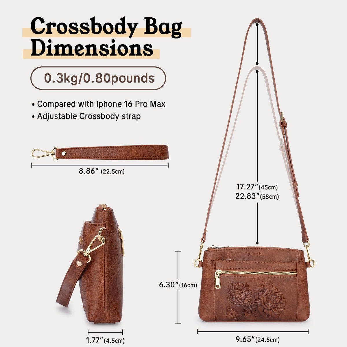 Floral Embossed Vegan Leather Crossbody Bag B354