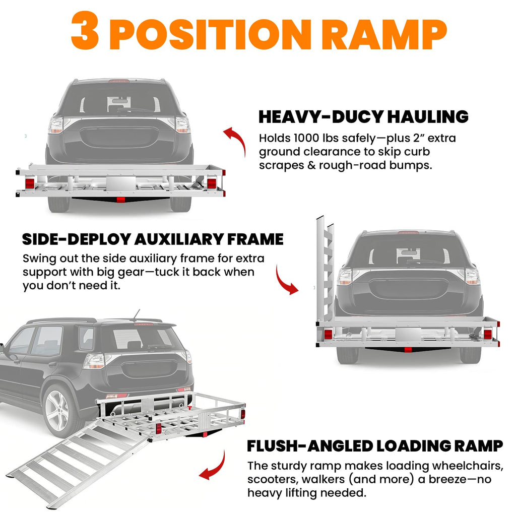 500LBS Aluminum Alloy Folding Hitch Cargo Carrier with Ramp B85413