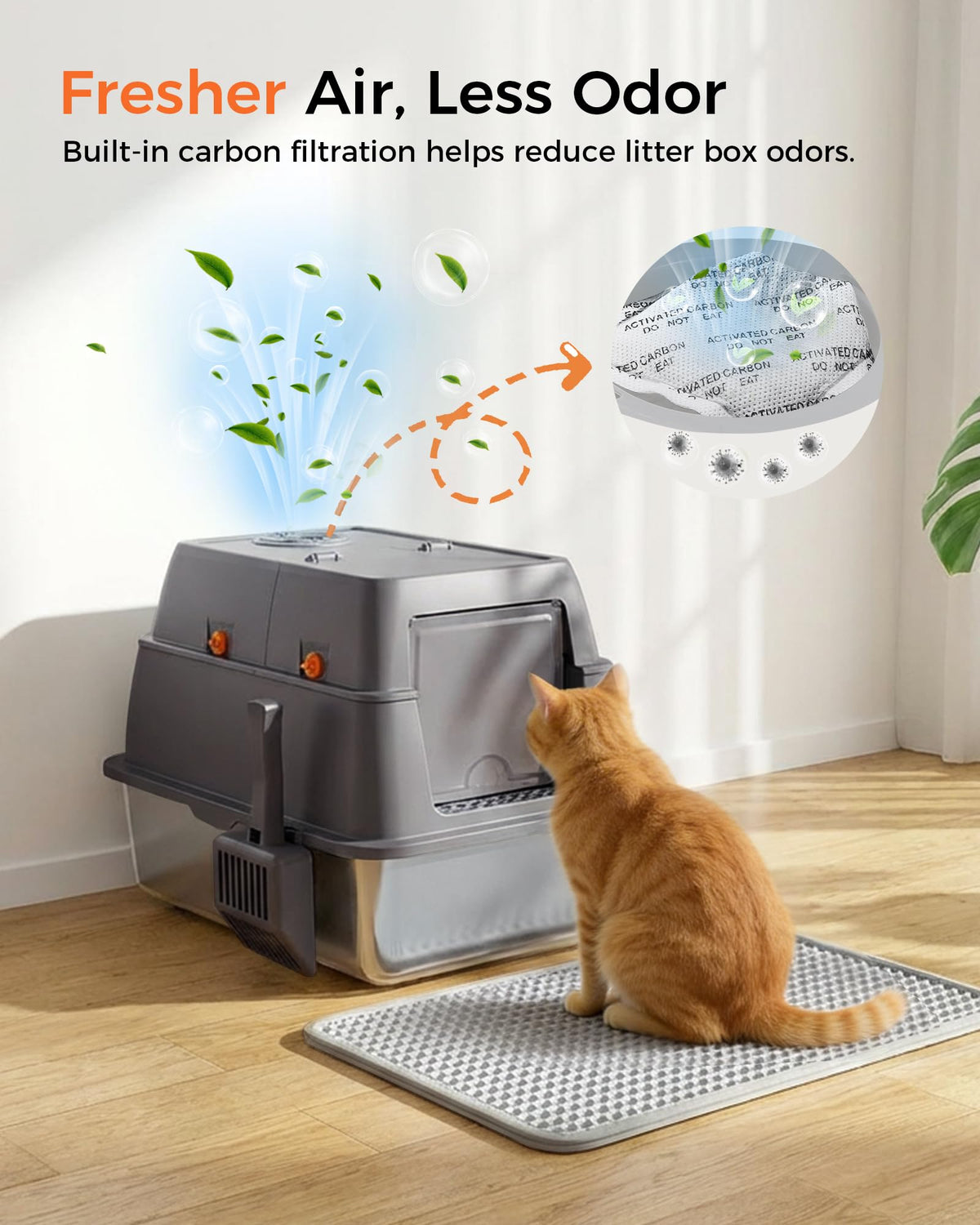 XXL Stainless Steel Enclosed Cat Litter Box with Lid, Mat & Scoop O551