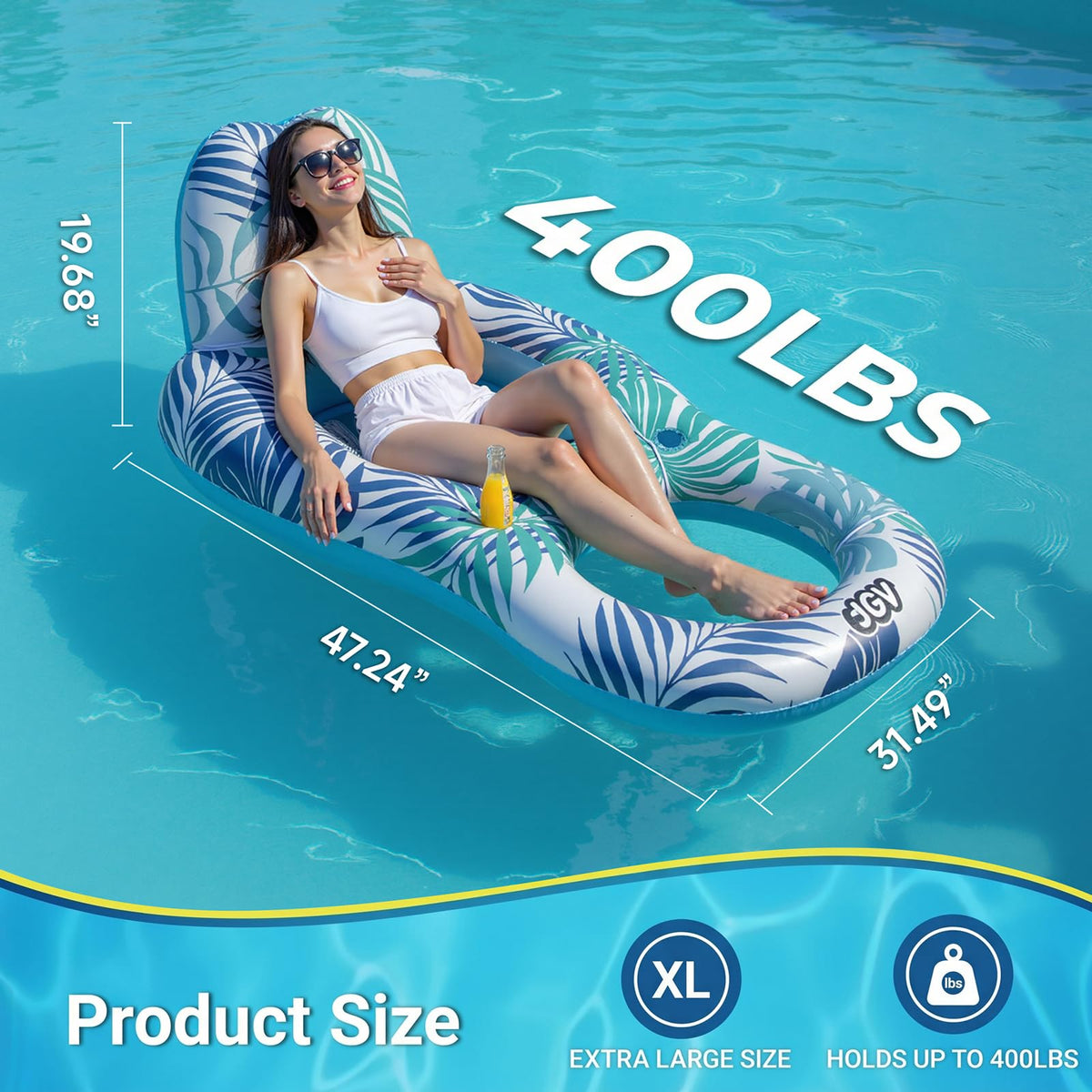Inflatable Pool Float Chair with Drink Holder J86785