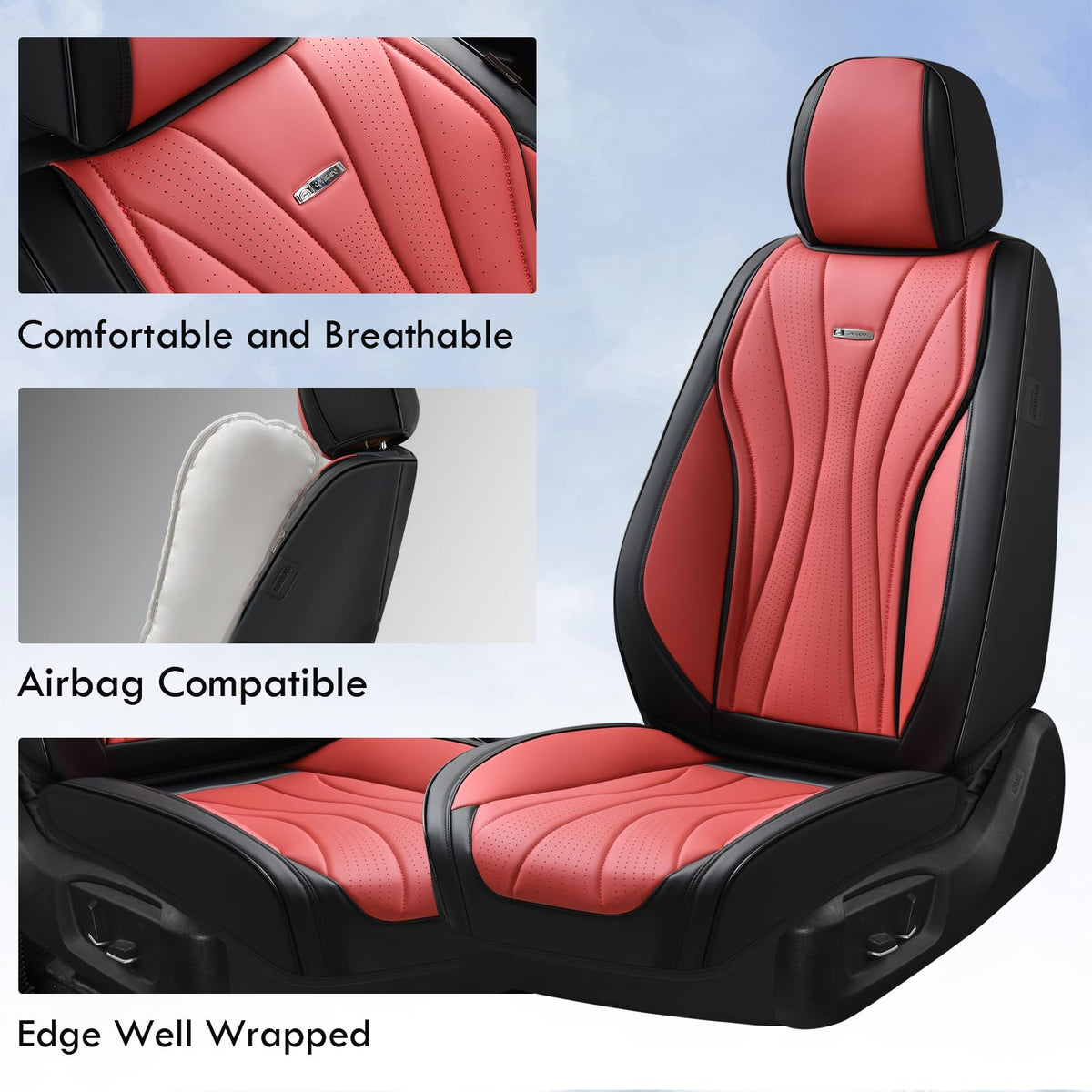Black Red 2 Pack Leather Car Seat Covers H401