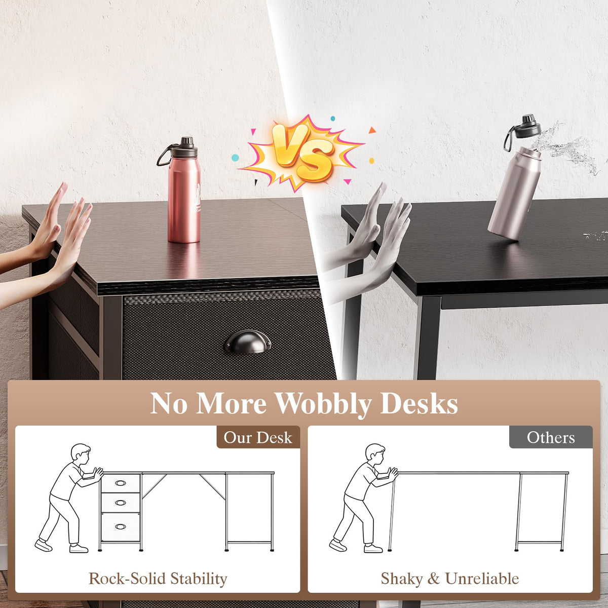 63" L Shaped Computer Desk with Outlets Black H396