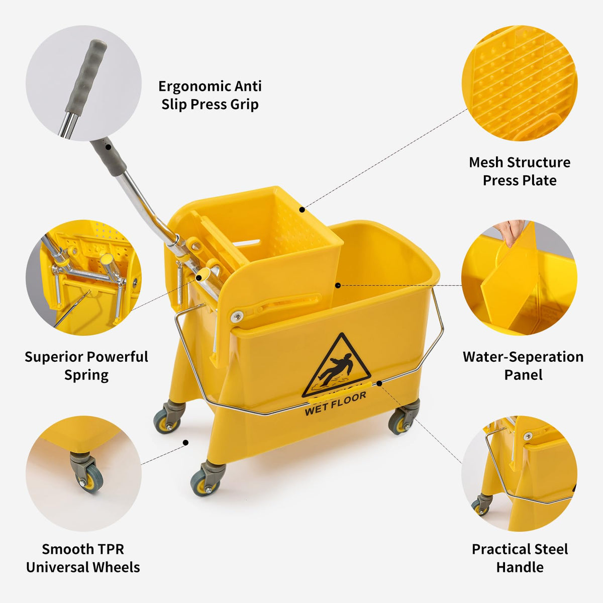 22 Quart Wheeled Mop Bucket with Wringer W165002