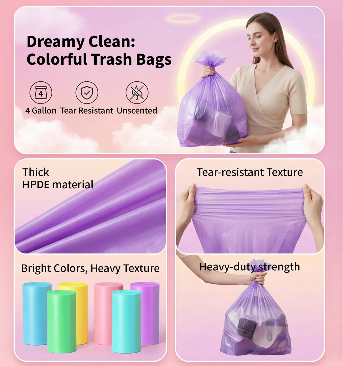 4 Gallon 0.86 Mil Unscented 150 Count Small Trash Bags N6451