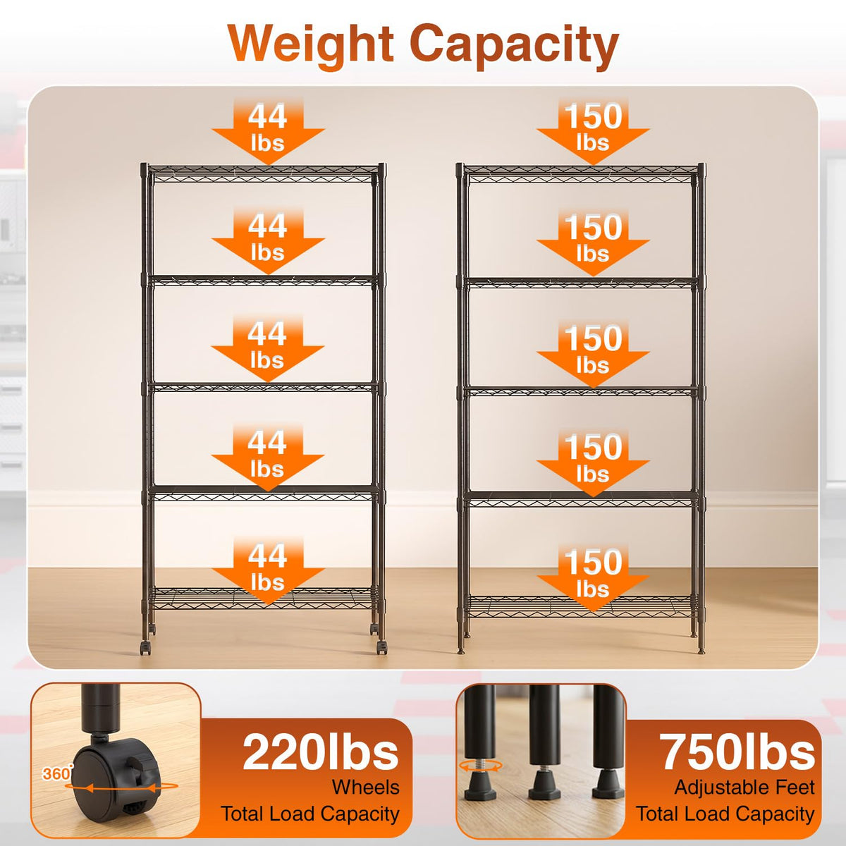 5-Tier Wire Shelf with Wheels D560646
