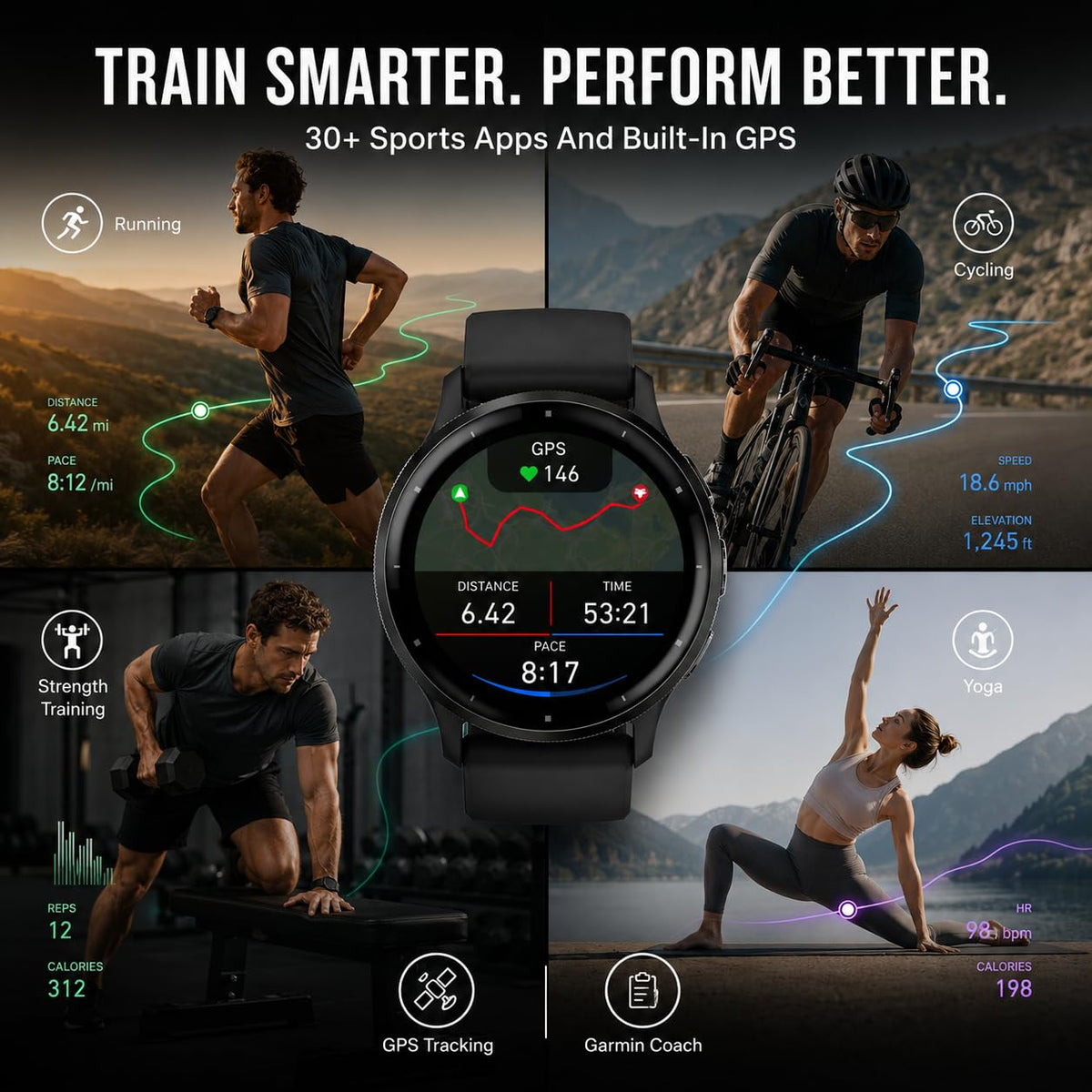 Black 45mm GPS Smartwatch O804