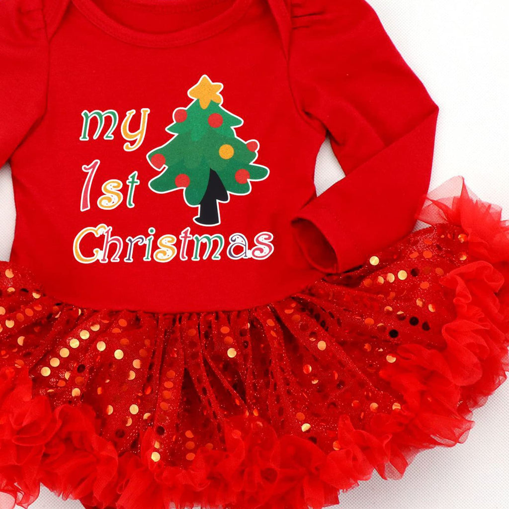 Baby Girls First Christmas Outfit Newborn Romper Tutu Dress with Shoes Headband Leg Warmer E3426