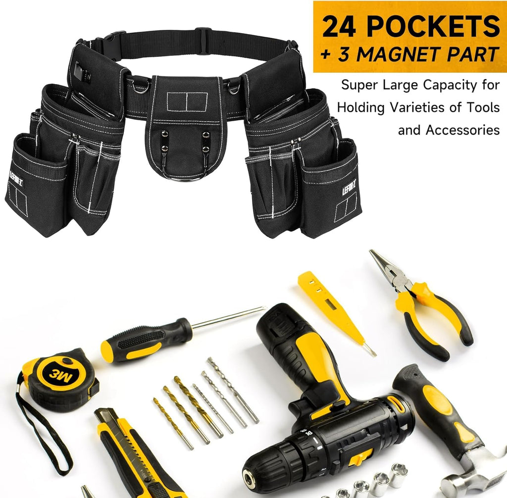 27-Pockets Heavy Duty Tool Belt with Suspenders V9204