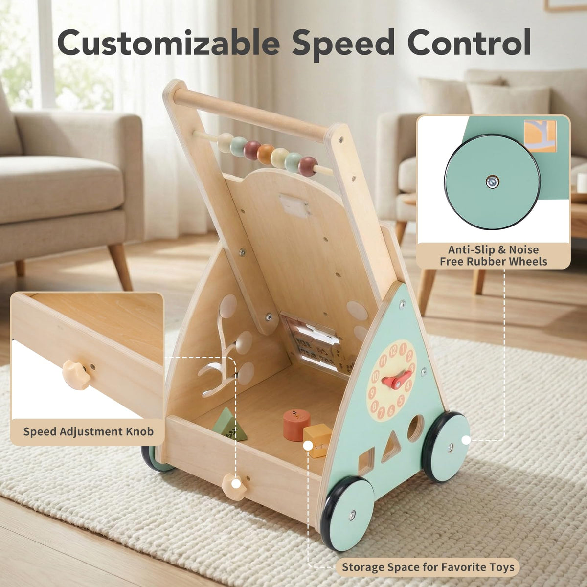 Wooden Baby Walker with Activity Center A242997