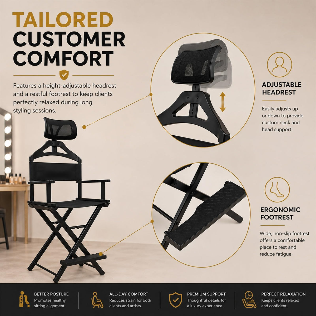 Extra Tall Foldable Makeup Artist Chair N6076