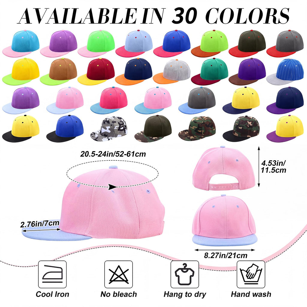 30 Pcs Flat Bill Snapback Hats Bulk Adjustable P674595