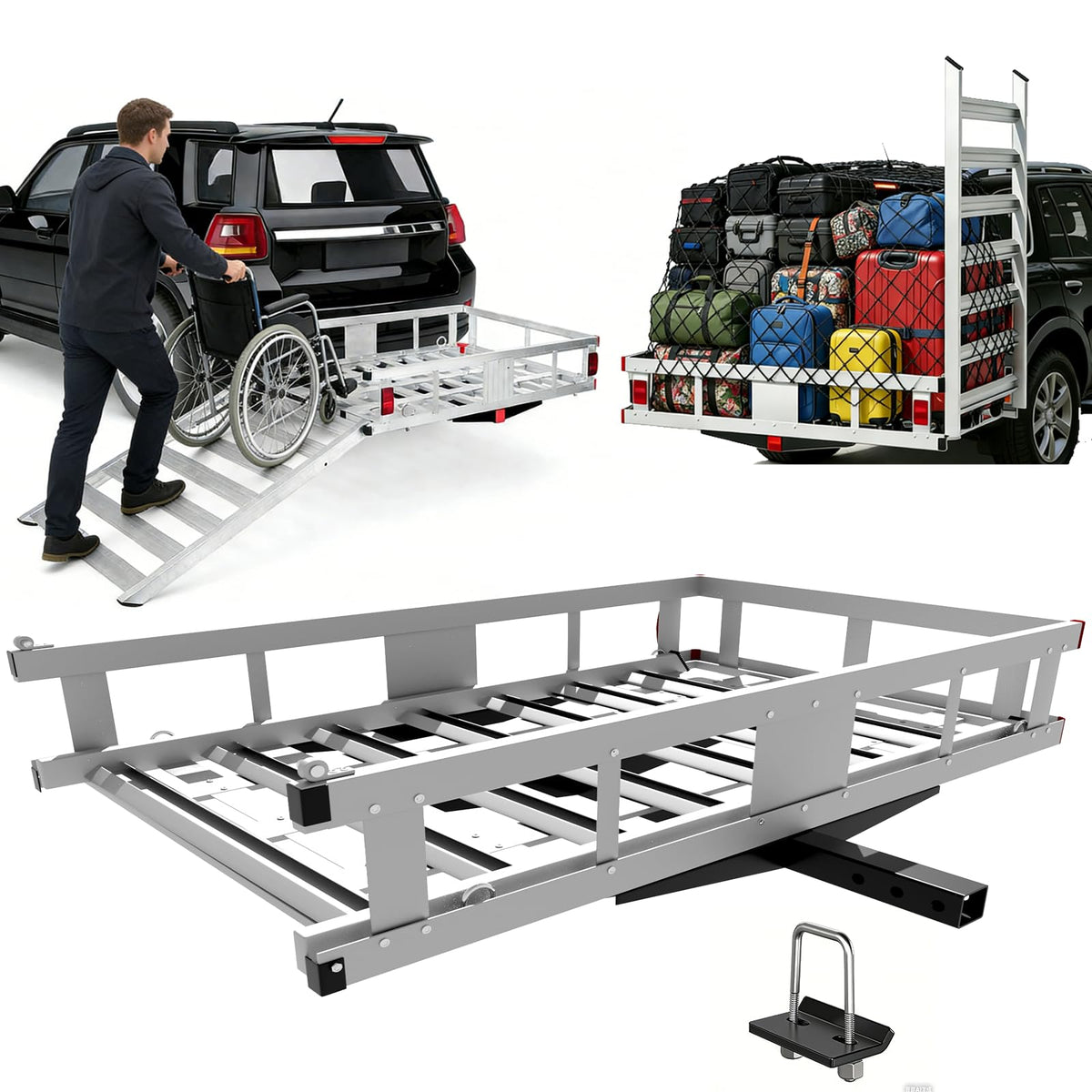 500LBS Aluminum Alloy Folding Hitch Cargo Carrier with Ramp B85413