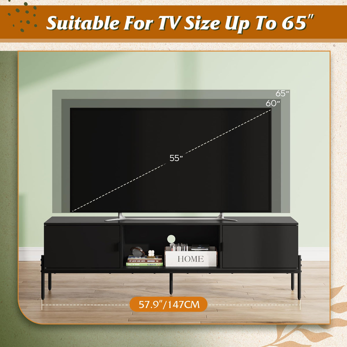 Black TV Stand with Metal Legs J942