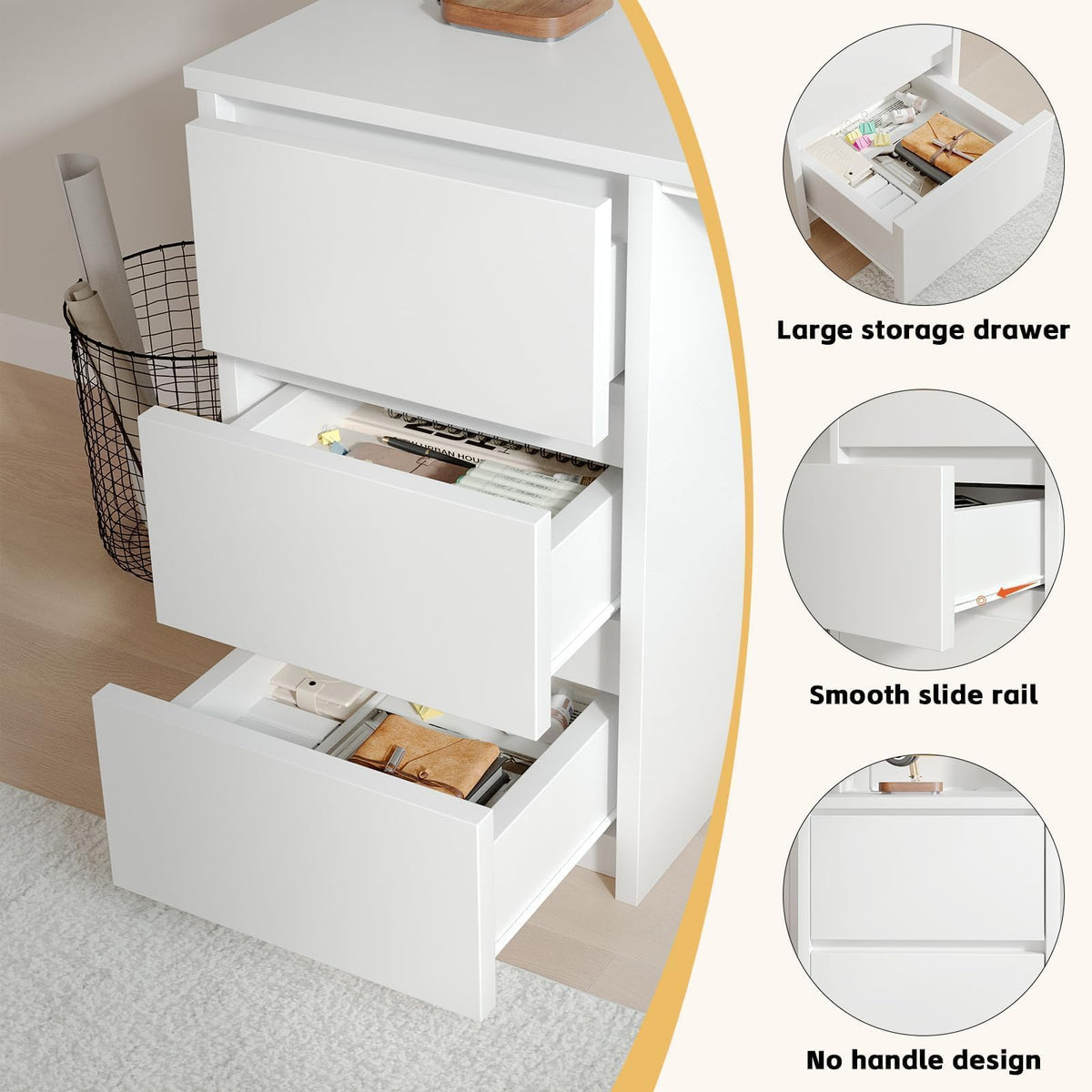 White Desk with Hutch, 47 Inch Computer Desk with 3 Drawers X630