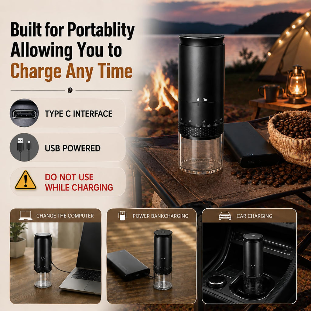 Portable Electric Coffee Grinder, Stainless Steel Conical Mill, USB-C Cordless, 38 Adjustable Grind Settings O746