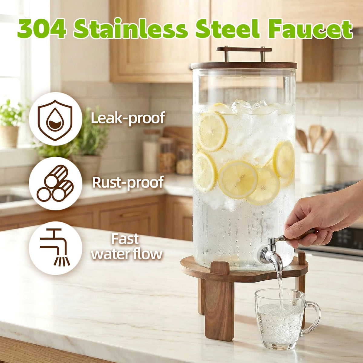 2.1 Gallon Glass Beverage Dispenser with Stand and Stainless Steel Spigot A584432