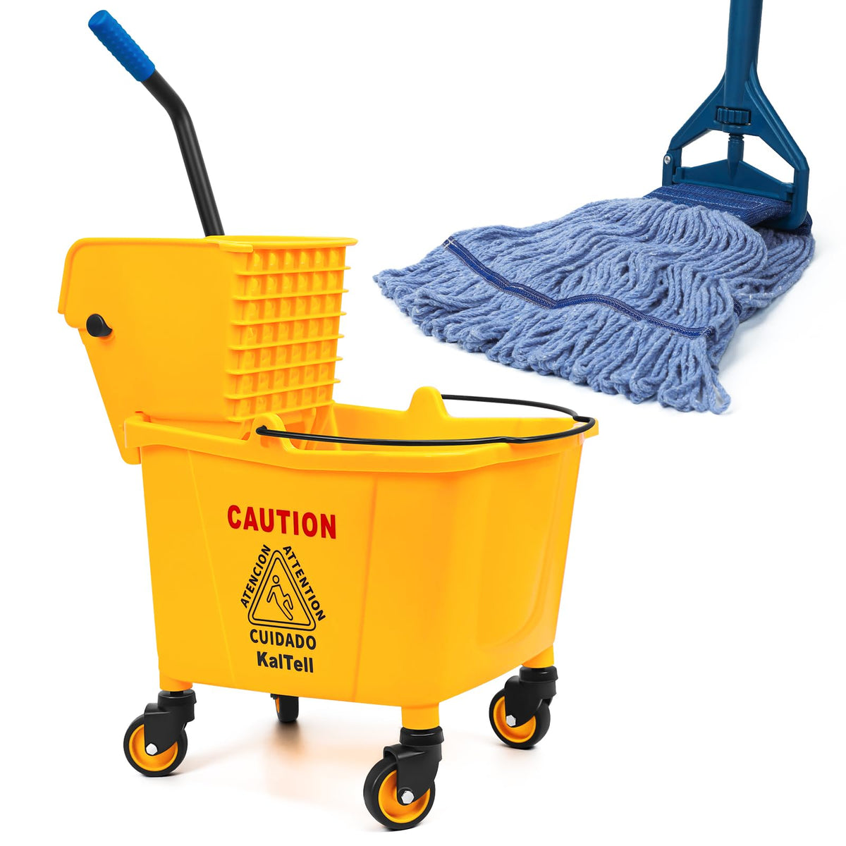 35 Quart Commercial Mop Bucket with Side Press Wringer on Wheels W397